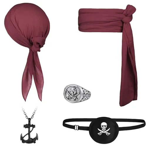 Alaoo Accesorios Disfraz Capitán Pirata, 5 PCS Disfraz Pirata para Hombre