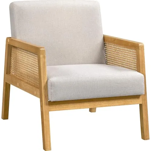 Yaheetech Sillón de Salón de Ratán con Reposabrazos y Estructura de Madera