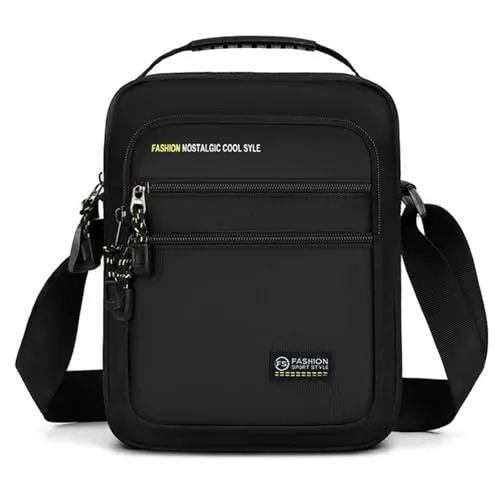 Bolsa de hombro de lona Oxford de color sólido para hombre con bolsa de pecho impermeable ligera para estilos casuales y minimalistas, Negro, Negocios