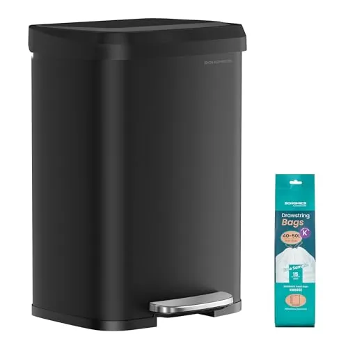 SONGMICS Cubo de Basura de Cocina, 50 L, de Metal con Pedal y Tapa