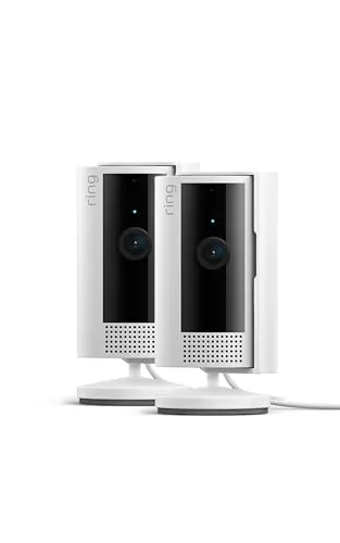 Ring Cámara interior (Indoor Camera 2ª gen) | Cámara de vigilancia wifi con enchufe para mascotas, vídeo HD, comunicación bidireccional, cubierta de privacidad | 30 días gratis de Ring Home, 2 Cámaras