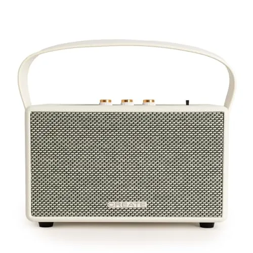 CREATE / Speaker Retro/Altavoz portátil con Bluetooth, USB y AUX Blanco Roto Grande/Diseño Retro, hasta 5 Horas de autonomía, Correa de Transporte, 40W