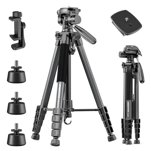 CAMBOFOTO Cámaras Trípode Profesional de 188 cmpara Cámaras DSLR, Smartphones y Dispositivos con Montaje Universal 1/4" - Cabezal Panorámico de 3 Vías, Ligero y Compacto (Negro)