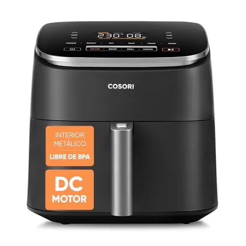 Cosori Air Fryer Turbo Blaze 6L, Freidora de Aire sin Aceite 9 en 1, 46% Más Rápida, Temporizador 1min–24H, 30°C–230°C, Airfryer con Motor DC Silencioso, Recetario Incluido, Apto para Lavavajillas