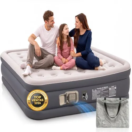 AKAMBO® Super Pack Colchón Hinchable Matrimonio 203x152x46cm + Accesorios | Elevado y Portátil | Cama Hinchable para Invitados, Camping y Casa