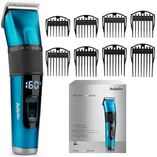 BaByliss Cortapelos Japanese Steel - Recortadora con cuchillas de acero japonés ultra afiladas, Inalámbrico 160 min, Batería de Litio, Carga rápida 20 min, 45 longitudes de corte, Estuche, E990E