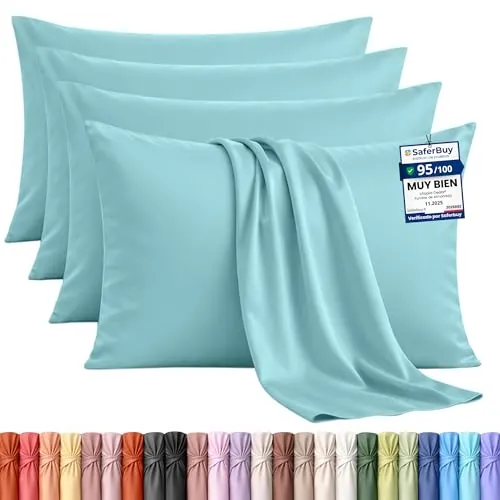 Utopia Bedding – Juego de 4 Fundas de Almohada – 50 x 75 cm - Azul spa | Certificado por Oeko-Tex – Microfibra cepillada, con Cierre Tipo sobre (no Incluye Relleno), Solo Funda de Almohada