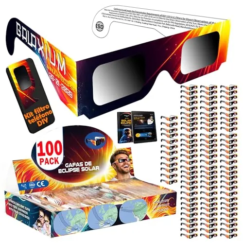 Galaxium 100x Gafas Eclipse Solar Homologadas ISO 12312-2 - Aprobadas AAS 2026 - Certificadas CE - Seguras para Observación Directa - Gafas para Ver Eclipse Solar