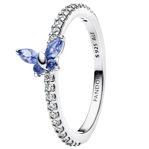 Pandora Anillo de Plata para Mujer, diseño de Mariposa, Color Azul 194269C01, 52/16,6, Plata de, Cristal Circonia cúbica