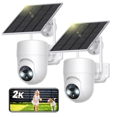 SEHMUA 2PCS Camara Vigilancia WiFi Exterior Solar con Bateria Sin Cables