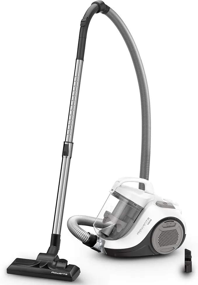 Rowenta Swift Power Cyclonic Classic – Aspiradora sin bolsa potente de 750W, tecnología ciclónica, cabezal alto rendimiento, 3 niveles filtración, 7,5m radio acción, posición parking, blanco