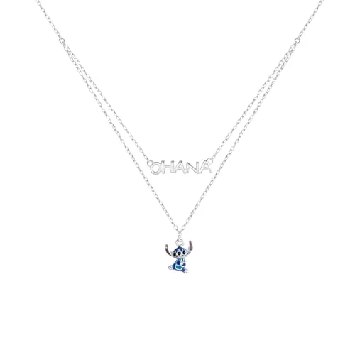 Disney Collar Stitch Ohana para niñas de plata de ley, 45cm