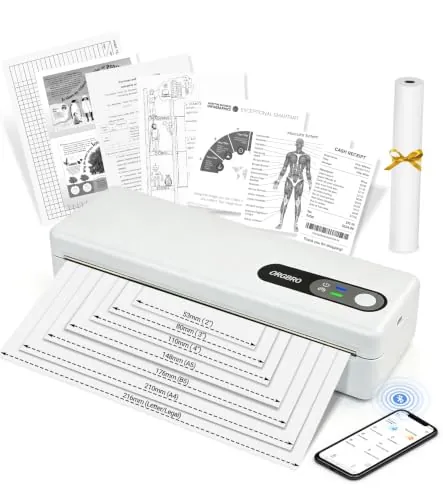 ORGBRO M1 Impresora Portátil Térmica A4 sin Tinta, Bluetooth Móvil | Compatible con iOS/Android/PC/Laptop, 203 ppp, Ideal para Oficina, Viaje, Casa y Escuela, Incluye 1 Rollo de Papel Térmico