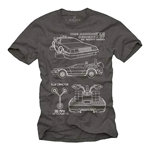 Camisetas Frikis Hombre - Regreso al Futuro - T-Shirt Delorean Funny Basica Manga Corta Theory Gris XXXXL