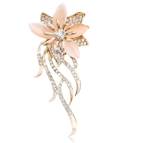 AFCJLTO Broche Deyanse para mujer, flor de cristal artificial, aleación de moda, elegante broche de estrás, M, Metal