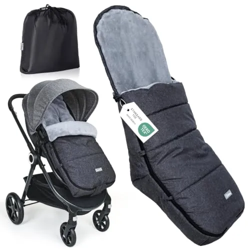 Orzbow Saco Silla Paseo Universal Invierno, Gris Oscuro | Impermeable Saco Carro Bebe, Desmontable Saco Silla de Paseo con Cremallera Lateral Ajustable, Forro Cálido Coral, Forma de L