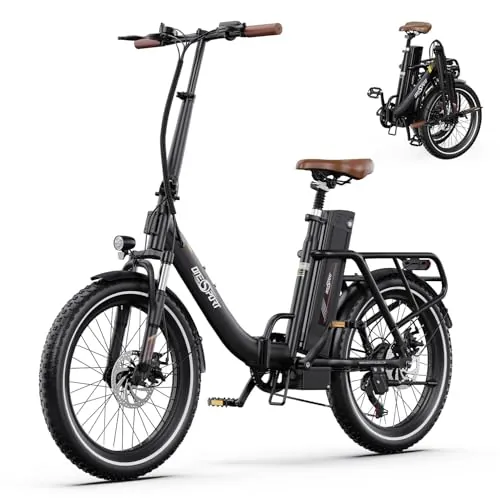 ONESPORT OT16-2 Bicicleta Eléctrica Plegable, 20" Ebike con Extraíble Bateria 48V 17Ah, 250W Bicicleta Electrica Adultos con Pantalla LCD y Conexión Bluetooth (Marrón Oscuro)