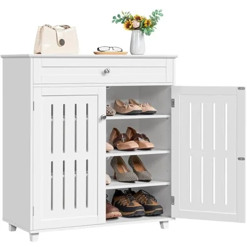 Yaheetech Mueble Zapatero Dos Puertas Armario Zapatero 78 x 37 x 86cm Blanco