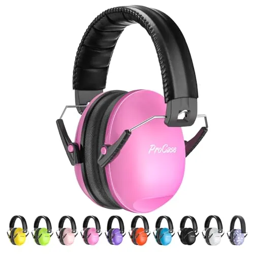 Procase Casco Antiruido para Niño, Protección Auditiva SNR 27dB con Diadema Ajustable, Protector Oído Profesional Cancelación de Ruido Insonorizacion para Estudiar para Bebé Nené Infante –Rosa