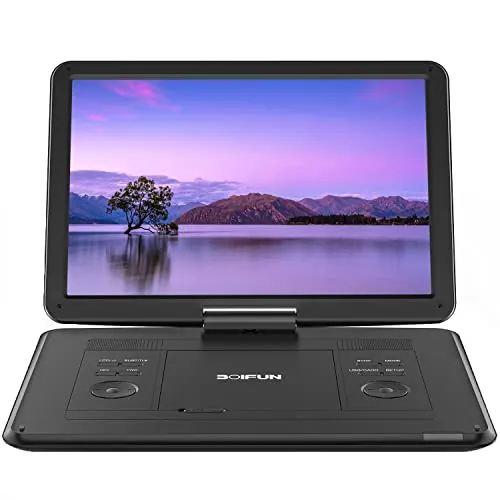Reproductor de DVD portátil de 17,9 pulgadas con pantalla HD de 15,6 pulgadas, 6 horas de duración de batería, compatible con USB/SD/Sync TV y múltiples formatos de disco, altavoz de alto volumen