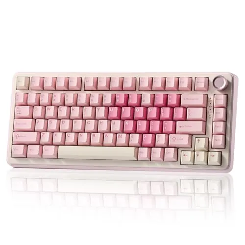 YUNZII B75 Pro Teclado Mecánico Inalámbrico,75% Teclado para Juegos Hot Swap Hot Swap Custom Teclado con Knob,Pre-lubed Switches RGB,BT/Tipo-C/2.4G Teclado (Rosa, Cocoa Cream V2 Switch)