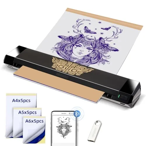 ORGBRO X8 Termocopiadora Tattoo, Impresora Térmica Tattoo Bluetooth | Maquina de Tatuar para Principiantes y Artistas del Tatuaje, Compatible con Teléfonos/Pc con 30 Hojas de Papel