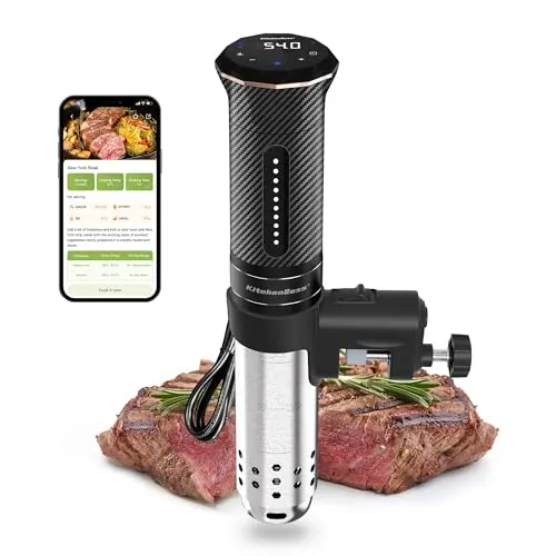 KitchenBoss Sous Vide Roner WiFi：Cocina Baja Temperatura Inmersión a Prueba de Agua IPX7 Circuladores Control de APP y Temperatura de Precisión, LED Display, Silencioso, 1100W 40℃-90℃