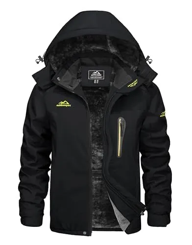 KEFITEVD Chaqueta Invierno Hombre Esquí Impermeable Snowboard Chaquetas | Blando, 1 Bolsillo Pecho Cremallera Impermeable, Impermeable, Polar, Cremallera Con Solapa Cortaviento, Esquí, Negro, M