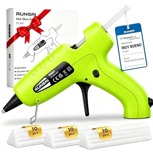 RUNSAI® Pistola de Silicona Caliente Mini Antigoteo, 30W con 30 Barras 7mm