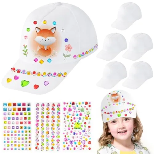 Hpbaggy 6 Piezas DIY Gorras de Béisbol Niño en Blanco, Gorra de Béisbol de Dibujo Creativo, Gorras Blancas Niños para Pintar Regalos de Cumpleaños para Niños