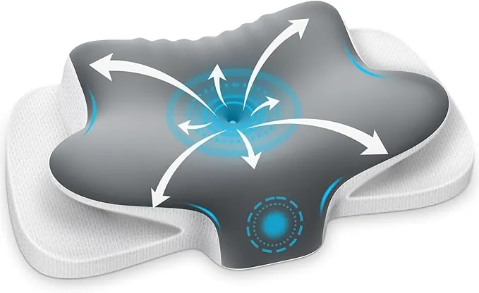 Ehomfory Almohada Cervicales y Cuello, Transpirable Almohada Cervical de Espuma Viscoelástica, 2 en 1 Almohada Ergonómica para Dormir de Lado, Boca Arriba y Boca Abajo