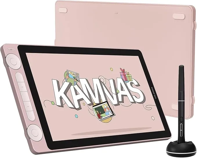 HUION Kamvas 13 Gen3 2024 Tableta Gráfica con Pantalla, Tableta de Dibujo 13.3" Vidrio Anti Brillo Canvas, Pentech 4.0, 16384 Presión del Lápiz, Doble Dial para PC, Mac, Android, Rosa