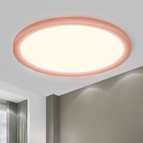 LQWELL Lámpara de techo LED Ultra Delgada Rosa 22cm 18W 4000K | Diseño minimalista moderno, protección IP44, ahorro energético. Ideal para baño, cocina, salón, dormitorio, pasillo y balcón