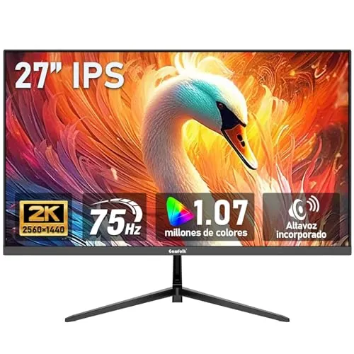 Gawfolk Monitor de PC IPS de 27 Pulgadas 2K QHD (2560×1440), 75Hz, Pantalla para Gaming, 1ms, Adaptive Sync, 100% sRGB, 1.070 Millones de Colores, DisplayPort 1.4, HDMI 2.0, Altavoz Integrado - Negro