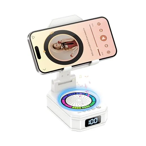 Altavoz Bluetooth Pequeño, Altavoz Portátil Bluetooth con Soporte para Móvil, Base Antideslizante, Sonido Envolvente HD, Recargable, Regalo Original para Hombre Mujer, Compatible con iOS y Android