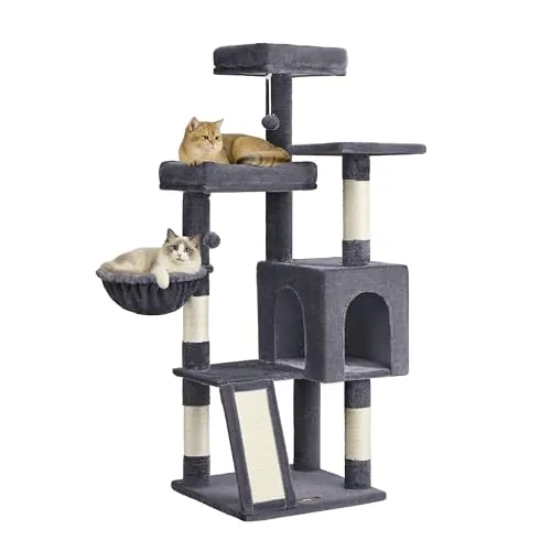 Feandrea Árbol para Gatos, Torre con Postes, 3 Camas, Gris Oscuro
