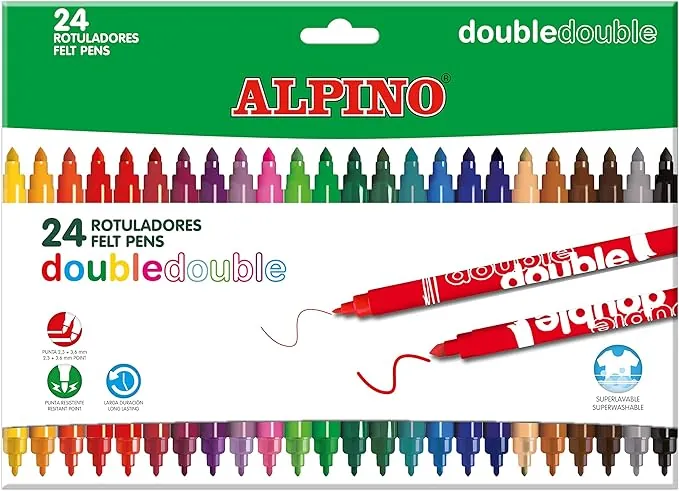 Rotulador alpino double double punta gruesa y punta fina caja de 20+4 colores surtidos