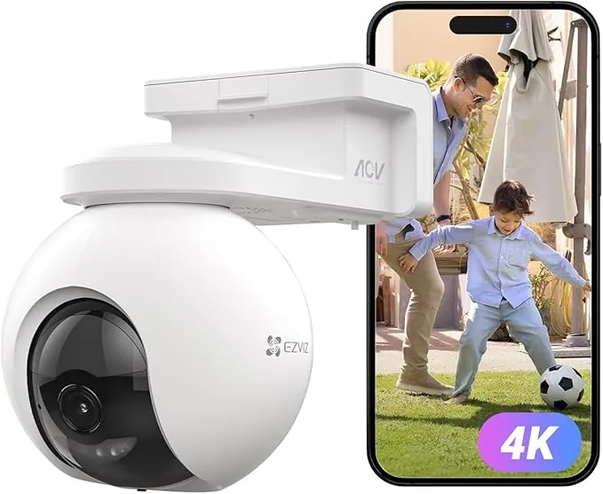 EZVIZ 4K Cámara de Vigilancia Exterior WiFi,AOV 2.0 360° PTZ Cámara Inalámbrica con Bateria 10400mAh,Audio Bidireccional,Detección de Forma Humana/Vehículo,Exposición de Imagen Equilibrada, CB8 Pro