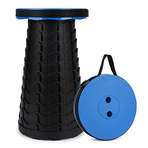 FIEMACH Taburete Telescópico Portátil, Taburete Plegable Cámping para Acampar, Pesca, Cámping, Excursión, Jardín, Montañismo, Carga Máxima 397lb (Azul)