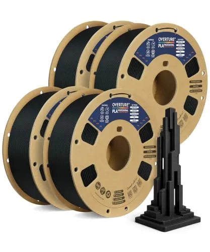 OVERTURE Lote de 4kg de Filamento PLA Plus (PLA+) para Impresora 3D, Filamento Profesional 5 Veces Más Resistente 1.75 mm (Negro*4)