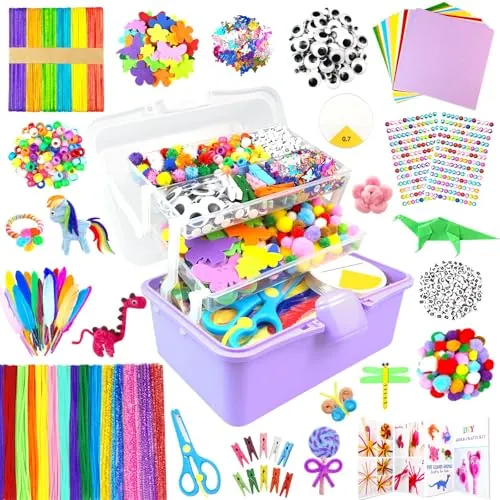 3000Pc Manualidades Niños, Kit Manualidades Material para Niñas, DIY Creativo Set con Portátil Caja de Artesanía de 3 Pisos Caja Limpiapipas, Juguetes Educativos Regalo para Niño Niña 4-8, 8-12 Años