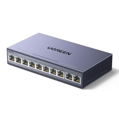 UGREEN 10 Puertos Switch Ethernet Gigabit con 8 PoE + 2 Gigabit-Uplink 60W
