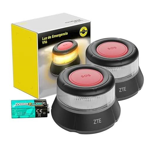 ZTE Luz Emergencia V16 Homologada DGT con Geolocalización, Baliza Coche Conectada DGT 3.0, Datos Incluidos hasta 10/2040, Pack 2 Unidades