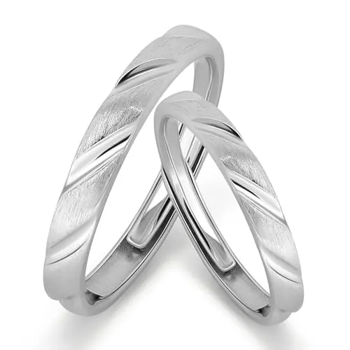 Meissa Alianzas de Ley Sólida 925 de Plata Pareja Anillos de Compromiso Boda para Hombres y Mujeres Adjustable Joyería Aniversario para Novia Prometida el Día de San Valentín (Juego de dos anillos)