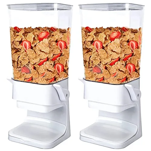 Tokokimo Dispensador Cereales, No Tritura los Cereales al Servir, Dispenser Cereali para Desayuno, Dulces, Nueces, Frijoles, Granola, Gran Capacidad de 5,5 L (Blanco, Juego de 2)