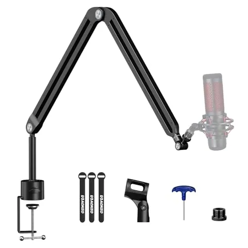 Brazo de micrófono, Aokeo AK-45 ajustable compacto micrófono suspensión Boom Scissor brazo soporte para Blue Yeti, Snowball iCE, HyperX QuadCast, SoloCast, Elgato Wave, etc