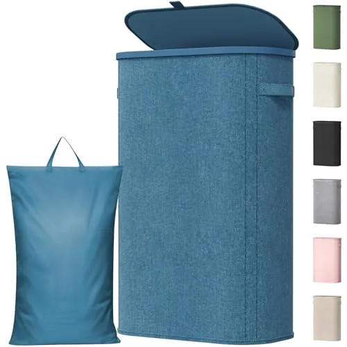 Lifewit Cesto Ropa Sucia, Cesta Ropa Plegable con Bolsa Extraíble y Asa, Cubo Ropa Sucia con Tapa, Laundry Basket para Dormitorio, Baño, Lavandería, Dormitorio, 65 L, Azul