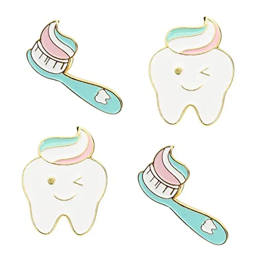 COSMEVIVI 4 Pines para Chaqueta Diseño Creativo de Diente y Cepillo de Dientes, Aleación Resistente, Clip para Ropa, Ideales para Abrigos y Mochilas