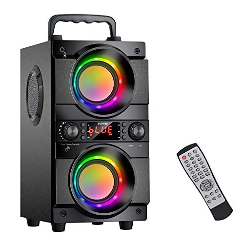 SUPNIU Altavoz Bluetooth Potente de 60W (80W Peak) con Doble Subwoofer y Bajo Profundo, Altavoces Bluetooth Portátiles con Conexión Inalámbrica de 100ft, Ideal para Viajes y Fiestas