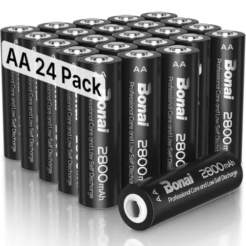 Pilas Recargables AA, BONAI Alta Capacidad 2800mAh 1.2V 24 Piezas